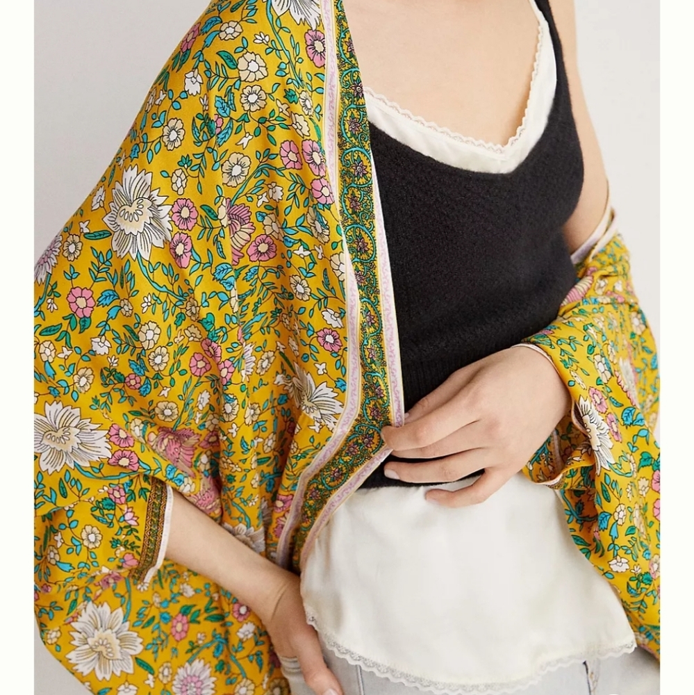 Anthropologie Floral Cocoon Kimono- yellow